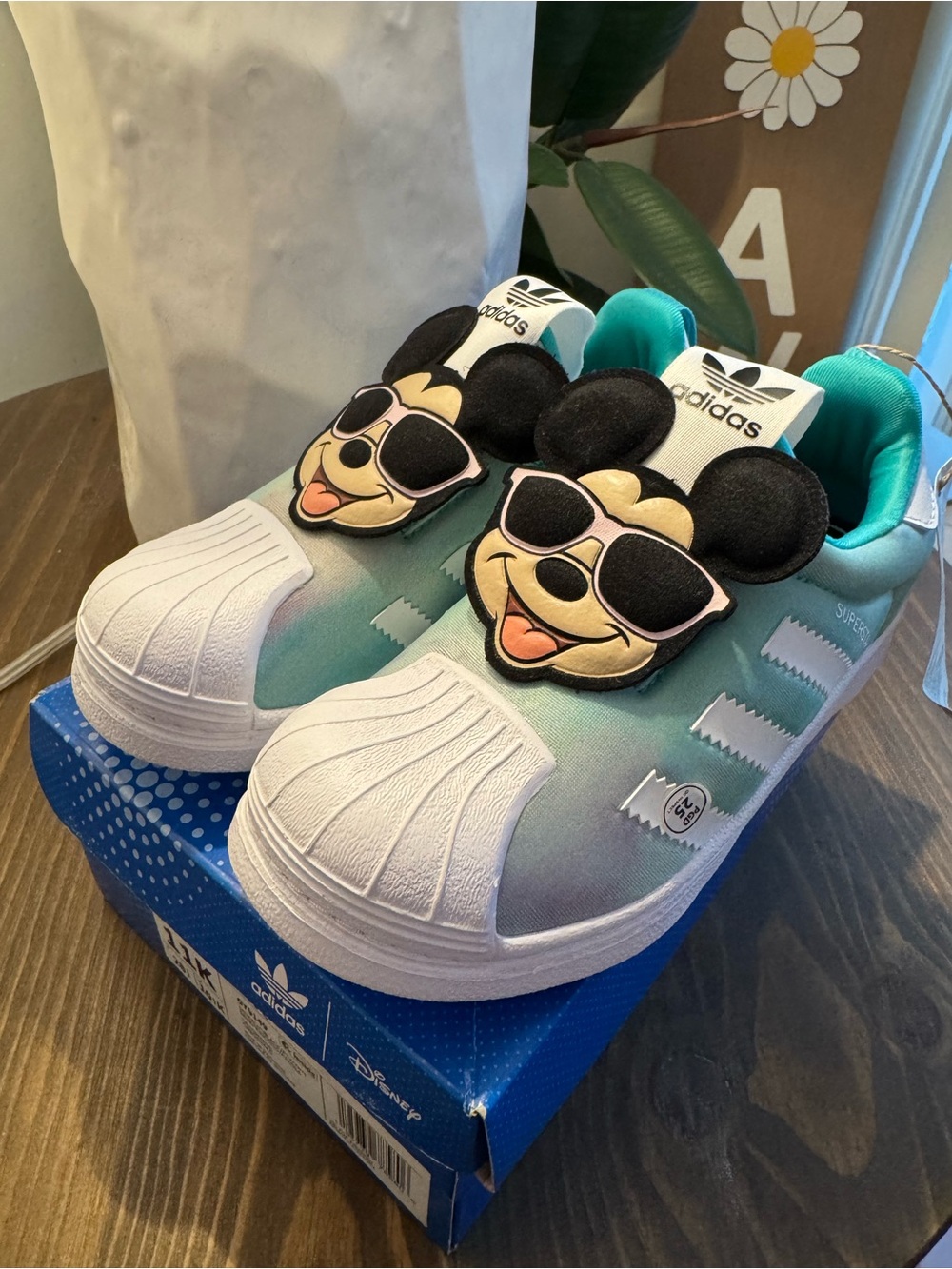 adidas Kids Mickey Mouse Slip-On Sneakers in Teal Gradient/White